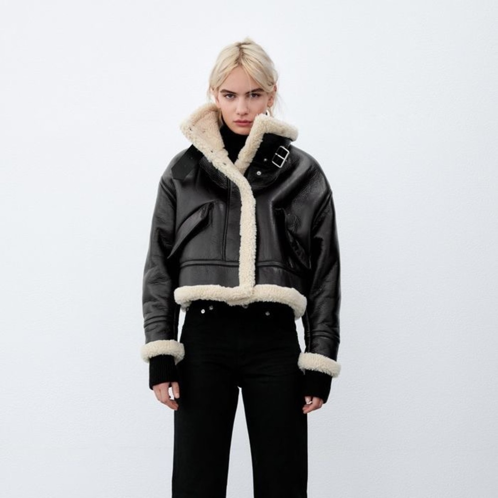 Zara FAUX LEATHER FLEECE COLLAR LEATHER JACKET!